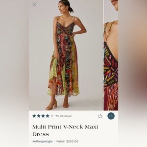 Anthropologie Multi-Color V-Neck Maxi Dress